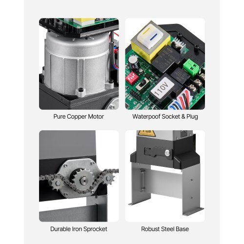 Automatic Gate Opener, 900W Electric Sliding Gate Opener for Doors up to 65.6ft 4409lbs, Chain Drive Rolling Door Motor with Infrared Sensor & 2 Remote Controls, Driveway Gates Opening System