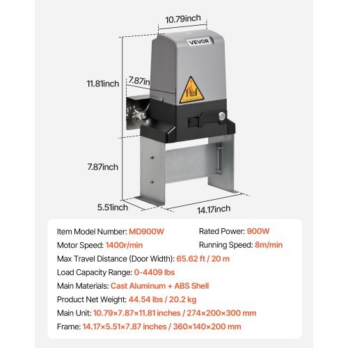 Automatic Gate Opener, 900W Electric Sliding Gate Opener for Doors up to 65.6ft 4409lbs, Chain Drive Rolling Door Motor with Infrared Sensor & 2 Remote Controls, Driveway Gates Opening System