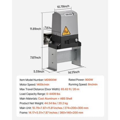 Automatic Gate Opener, 900W Electric Sliding Gate Opener for Doors up to 65.6ft 4409lbs, Chain Drive Rolling Door Motor with Infrared Sensor & 2 Remote Controls, Driveway Gates Opening System