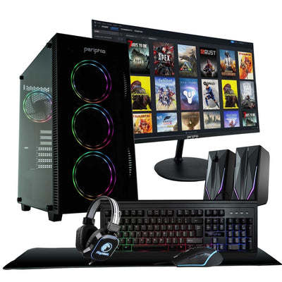 Periphio Terra Gaming PC Desktop Bundle - AMD Ryzen 5 5600G, Radeon Vega Graphics, 16GB DDR4 RAM, 1TB NVMe SSD, Windows 11 RGB Computer Battlestation