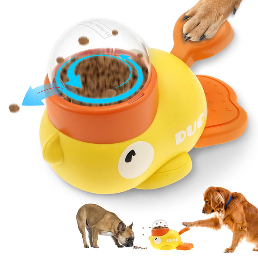 Interactive Duck Shaped Dog Slow Feeder Washable Automatic Dog Feeder Toy with 3 Food Outlet Size for Pets Food Dispenser