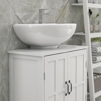 Bathroom Sink Cabinet, Pedestal Sink Cabinet with Adjustable Shelf, White-AS