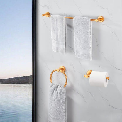 Bathroom Hardware Set, Thicken Space Aluminum 3 PCS Towel bar Set- Golden Gold 16-27 Inches Adjustable Bathroom Accessories Set