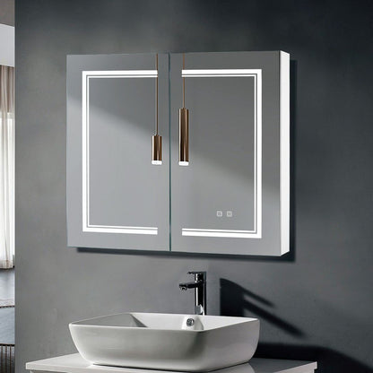 FCH 32*28in OZON Board, 1 Door, 2 Layers, Led Light, Anti-Fog, Three-Color Lighting, Brightness Adjustment, Power-Off Memory, With 2 Plugs, 2 USB Ports, Bathroom Wall Cabinet, Black