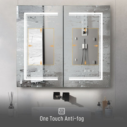 FCH 32*28in OZON Board, 1 Door, 2 Layers, Led Light, Anti-Fog, Three-Color Lighting, Brightness Adjustment, Power-Off Memory, With 2 Plugs, 2 USB Ports, Bathroom Wall Cabinet, Black