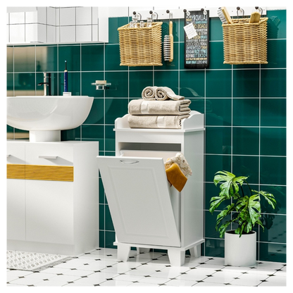 Free Standing Home Organizer Hamper, Bathroom Storage Cabinet, White