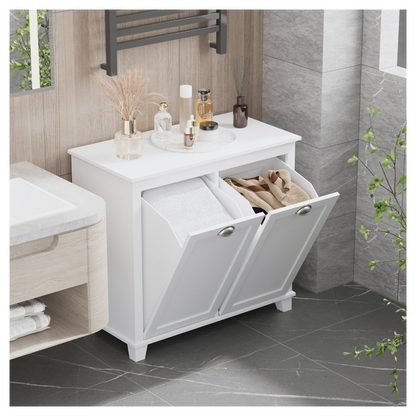 Tilt-Out Laundry Sorter Cabinet, Bathroom Storage Organizer white-AS