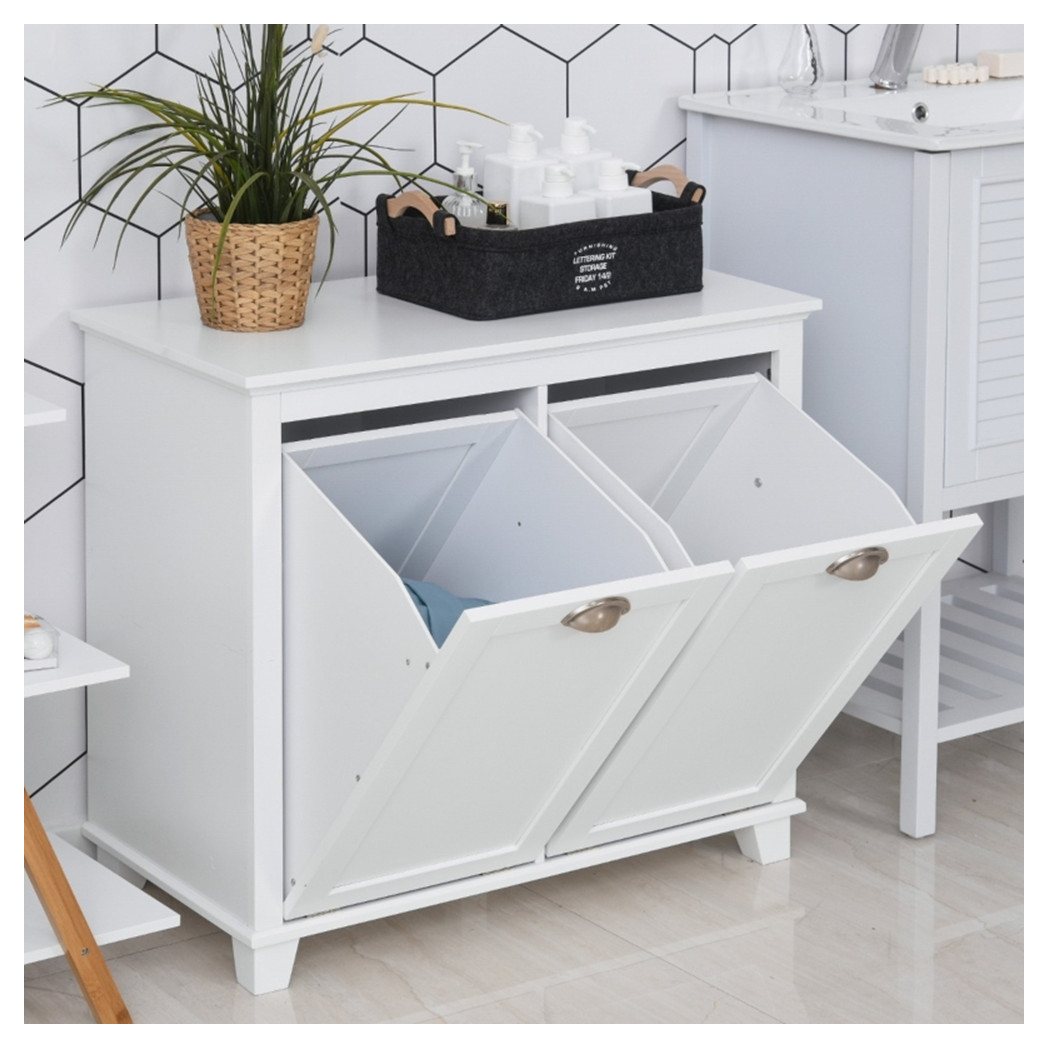 Tilt-Out Laundry Sorter Cabinet, Bathroom Storage Organizer white-AS