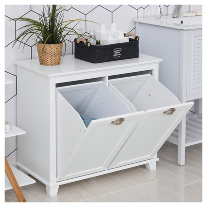 Tilt-Out Laundry Sorter Cabinet, Bathroom Storage Organizer white-AS