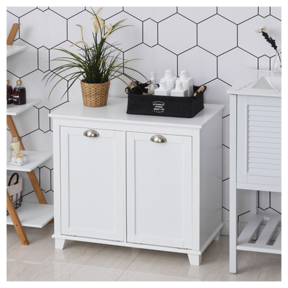 Tilt-Out Laundry Sorter Cabinet, Bathroom Storage Organizer white-AS