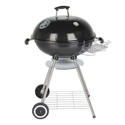 28-Inch Portable Charcoal Grill with Wheels and Storage Holder, Porcelain-Enameled Lid and Ash Catcher & Thermometer, Round Barbecue Kettle Grill Bowl Wheels for Outdoor Party Camping Picnic
