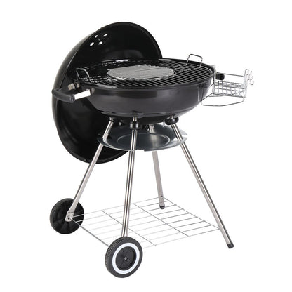 28-Inch Portable Charcoal Grill with Wheels and Storage Holder, Porcelain-Enameled Lid and Ash Catcher & Thermometer, Round Barbecue Kettle Grill Bowl Wheels for Outdoor Party Camping Picnic