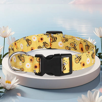 Nylon Print Dog Collar Adjustable Pet Collars Flower Print For Small Medium Large Dogs Chihuahua Pug Dog Accessories With D Ring