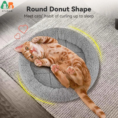 ATUBAN Cat Bed for Indoor Cats, Round Cat Bed for Curl Sleep Basic Pet Mat Wahable Bed for Small Puppy Cats Rabbit, Medium