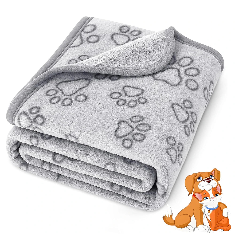 Cute Dog Paw Print Pet Blanket Soft Flannel Plush Mat for Cats Small & Medium Dogs Machine Washable 3 Sizes Winter Warmth