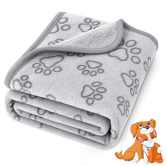 Cute Dog Paw Print Pet Blanket Soft Flannel Plush Mat for Cats Small & Medium Dogs Machine Washable 3 Sizes Winter Warmth
