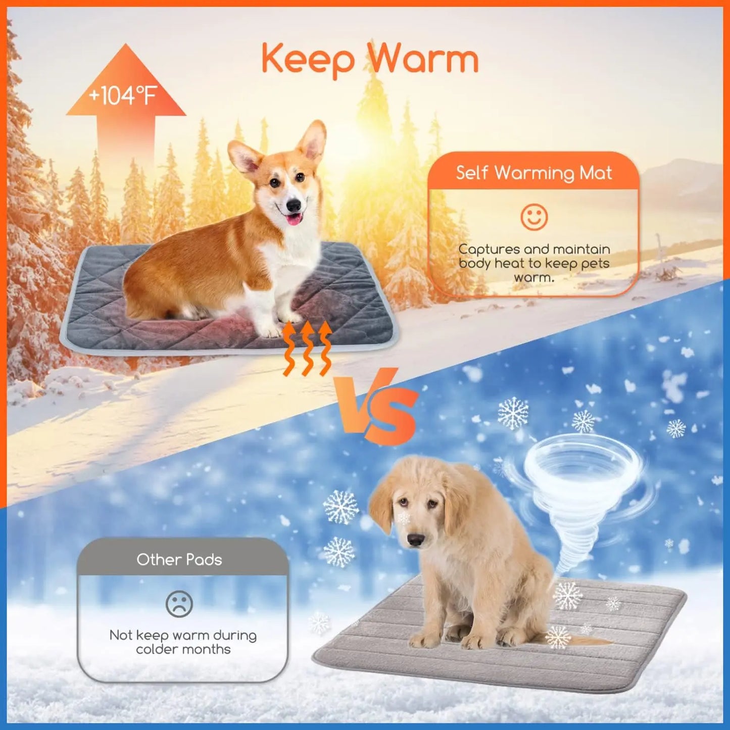 Self Warming Pet Pad, Extra Warm Thermal Dog Crate Pad Washable Anti-Slip Kennel Mat Pet Supplies for Medium Small Dogs and Cats