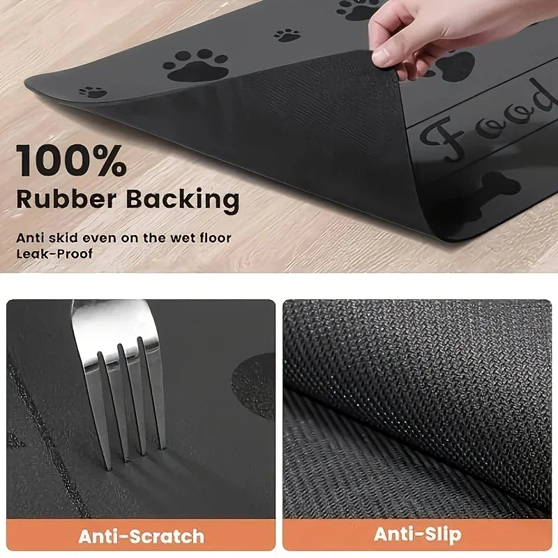 Heavy Duty Pet Feeding Mat 40x60/50x80cm Large Absorbent Non Slip Backing For Messy Eaters Easy Wipe Clean Cat Dog Waterproof