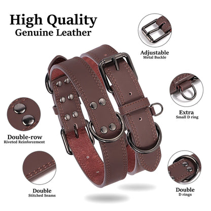 Soft Durable Real Leather Dog Collar Genuine Leather Pet Collars for Small Medium Large Dogs German shepherd Brown Black