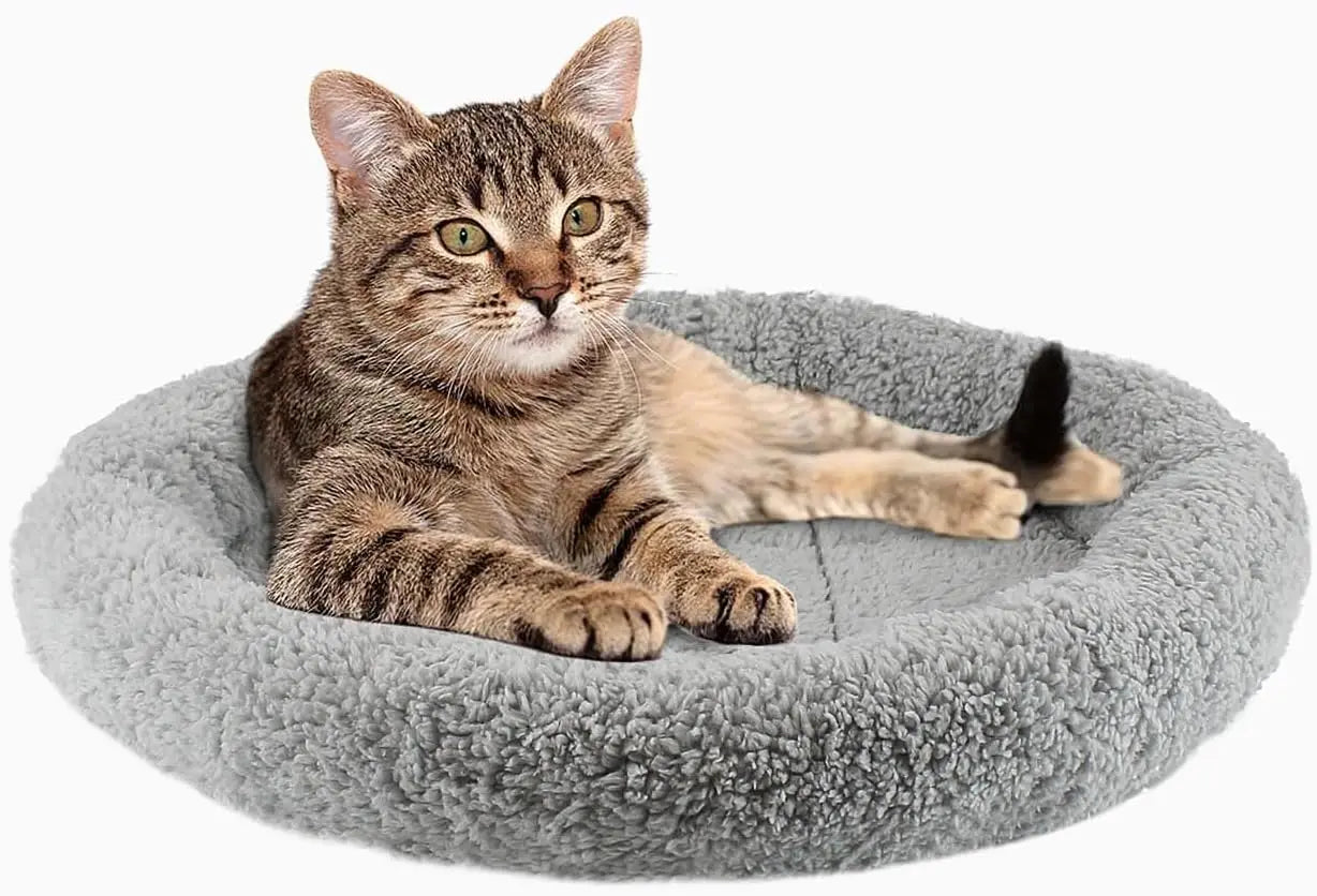 ATUBAN Cat Bed for Indoor Cats, Round Cat Bed for Curl Sleep Basic Pet Mat Wahable Bed for Small Puppy Cats Rabbit, Medium