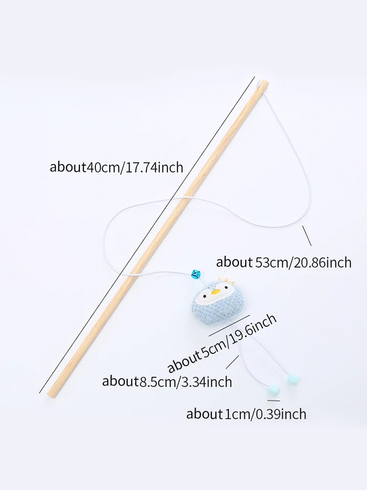 Cat toy wooden pole Cute animal shape plush cuddly cat stick with bell interactive fun pet supplies