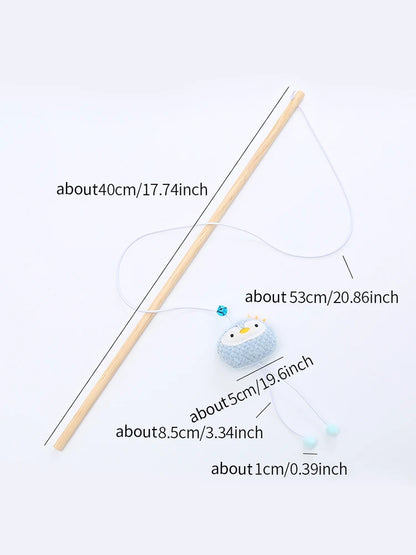 Cat toy wooden pole Cute animal shape plush cuddly cat stick with bell interactive fun pet supplies
