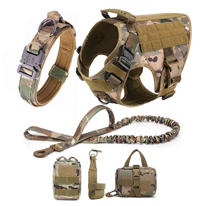 Dog Harness for Large Dogs Collar Leash Molle Pouch Military Harnesses French Bulldog Pet Tactical Training Vest Dog Accessories