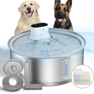 Petavista 8L Automatic Stainless Steel Dog Water Fountain 5000mAh Wireless Pet Drinker Battery & Sensor 2 in 1 Dispenser for Dog
