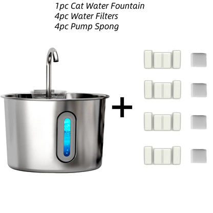 OYES 2.2L round Automatic Cat Water Fountain Stainless Steel Pet Water Feeder with Window for Dogs And Cats Pet Supplies