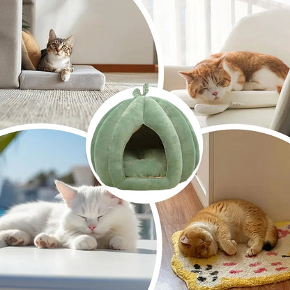 Thickened Halloween Pet Bed Enclosed Cat Nest Warm Cat Bed Pumpkin Shape Pet Sleeping House for Cats Washable Cat Sleeping Bed
