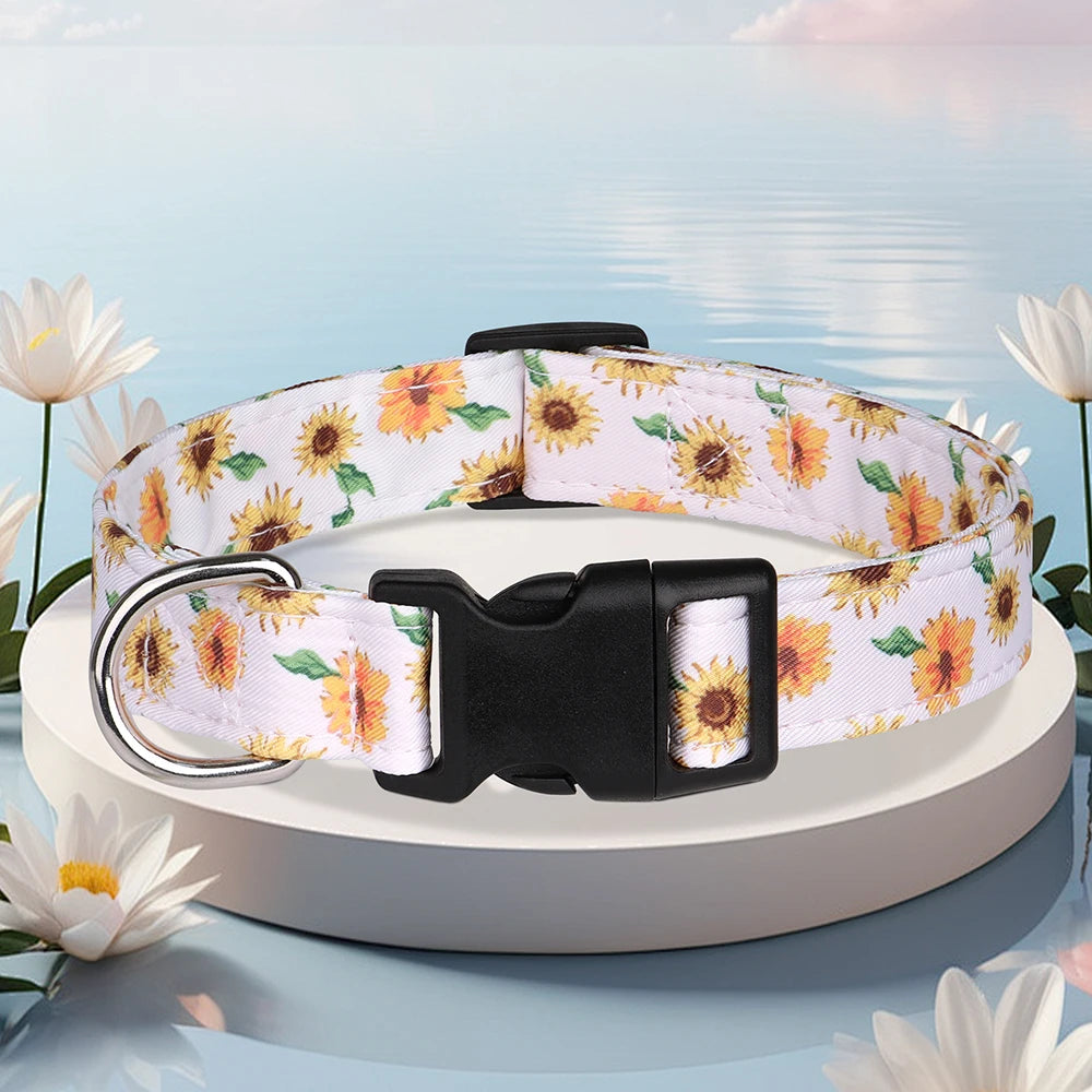 Nylon Print Dog Collar Adjustable Pet Collars Flower Print For Small Medium Large Dogs Chihuahua Pug Dog Accessories With D Ring