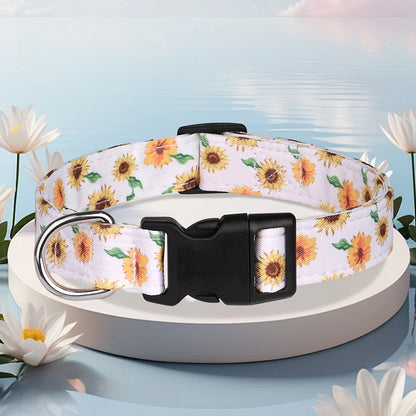 Nylon Print Dog Collar Adjustable Pet Collars Flower Print For Small Medium Large Dogs Chihuahua Pug Dog Accessories With D Ring