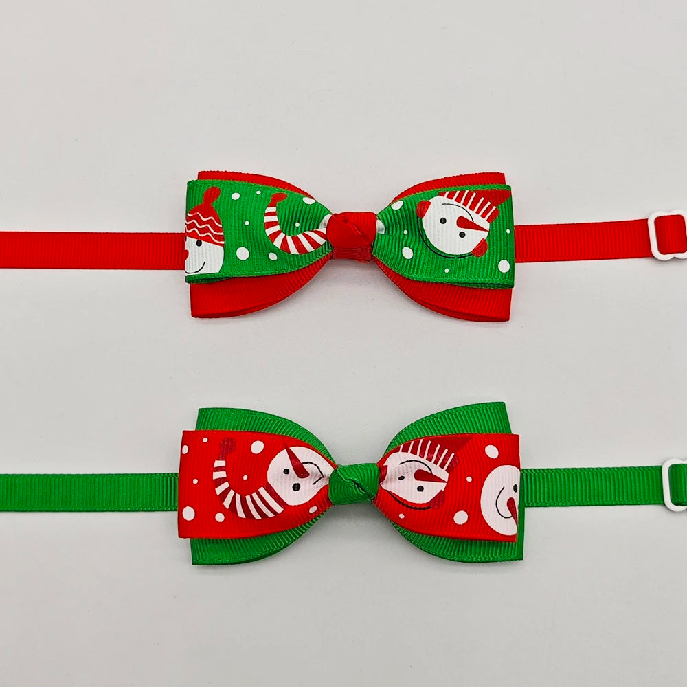 10pcs Pet Christmas Bow Tie Adjustable Xmas Dog Cat Bowtie Collar Accessories For Small Dog Cat Festival Party Decoration Gift