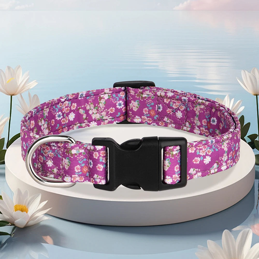 Nylon Print Dog Collar Adjustable Pet Collars Flower Print For Small Medium Large Dogs Chihuahua Pug Dog Accessories With D Ring