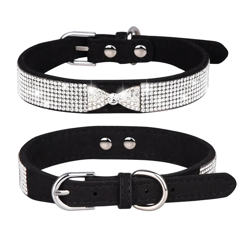 Bow Rhinestone Dog Collar Small and Medium-sized Crown Pet Collar Comfortable Leather