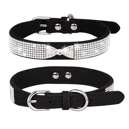 Bow Rhinestone Dog Collar Small and Medium-sized Crown Pet Collar Comfortable Leather