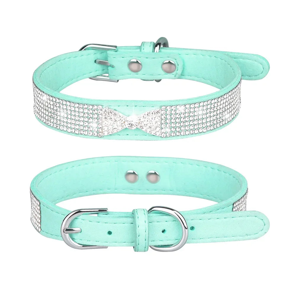 Bow Rhinestone Dog Collar Small and Medium-sized Crown Pet Collar Comfortable Leather