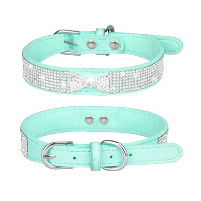 Bow Rhinestone Dog Collar Small and Medium-sized Crown Pet Collar Comfortable Leather