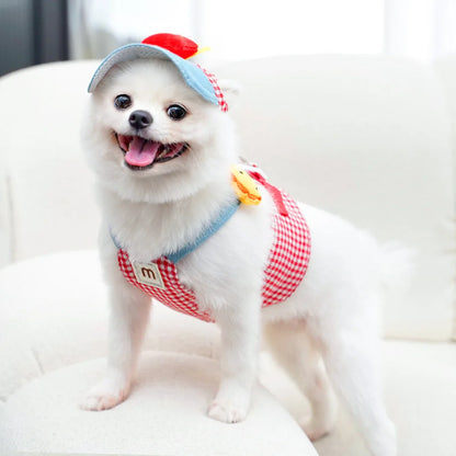 Three-piece Set Pet Cat Dog Chest Harness Traction Rope and Sun Hat Set Spring Summer Breathable Puppy Harness Dog Baseball Cap
