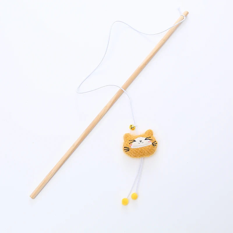 Cat toy wooden pole Cute animal shape plush cuddly cat stick with bell interactive fun pet supplies
