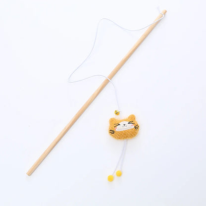Cat toy wooden pole Cute animal shape plush cuddly cat stick with bell interactive fun pet supplies