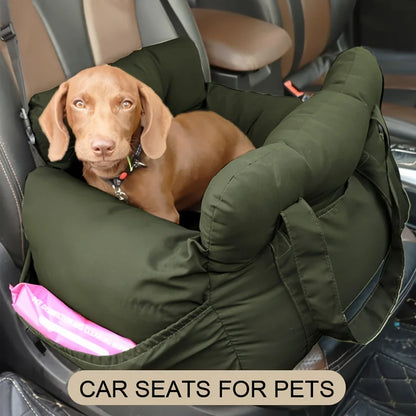 Dog Car Seat with Safety Belt - Non-Slip Pet Car Bed for Small Dogs, Washable Travel Carrier with Secure Straps for Safe Car
