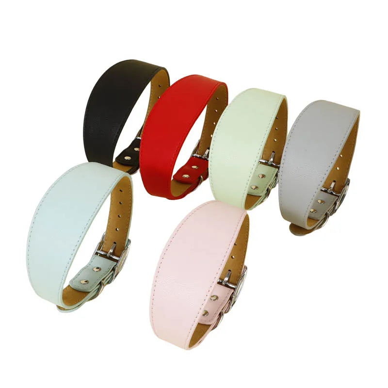 Wide Leather Dog Collar for Small Medium Large Dogs, Greyhound Deerhound Lurcher Whippet Dachshund Collar Pet Accessories