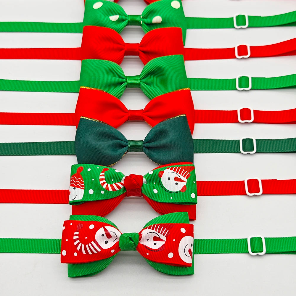 10pcs Pet Christmas Bow Tie Adjustable Xmas Dog Cat Bowtie Collar Accessories For Small Dog Cat Festival Party Decoration Gift