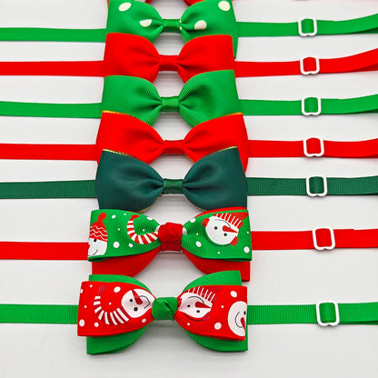 10pcs Pet Christmas Bow Tie Adjustable Xmas Dog Cat Bowtie Collar Accessories For Small Dog Cat Festival Party Decoration Gift