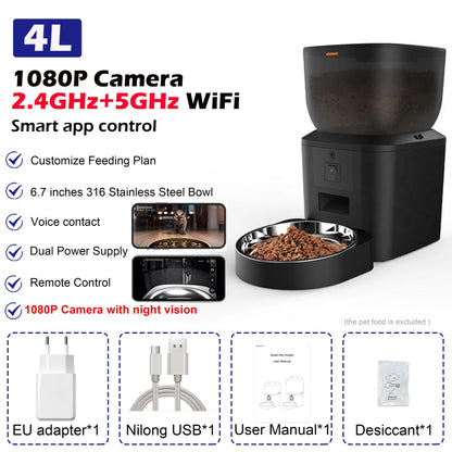 Automatic Cat Feeder With 1080p Camera Video Cat Food Dispenser Pet Smart Voice Recorder Remote Control Auto Feeder For Cat Dog