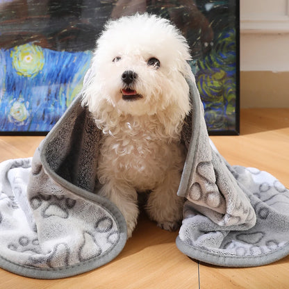 Cute Dog Paw Print Pet Blanket Soft Flannel Plush Mat for Cats Small & Medium Dogs Machine Washable 3 Sizes Winter Warmth