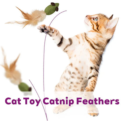 Mouse Cat Toys Catnip Feather Ball Self Cleaning Teeth Interactive Home Chasing Game Toy Products Cat Mint Ball Training Toys
