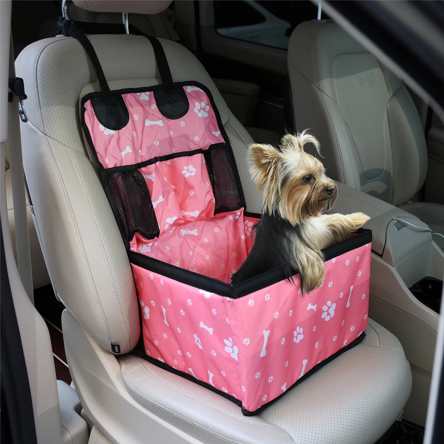 Pet Dog Car Seat with Storage Pockets Universal Pet Seat Cover for Small Medium Dogs Non-Slip Portable Travel Mat & Safety Bag