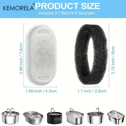 12/15PCS Cat Water Fountain Activated Carbon Sponge Filters for Stainless Steel Water Dispenser Pet Healthy Water Care Accessory